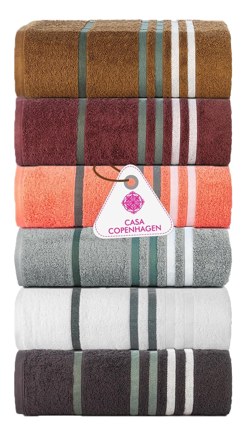 Casa Copenhagen Exotic Luxury Hotel & Spa Quality, 525 GSM Premium Super Soft Cotton, 6 Piece Hand Towel Set,Black,White,Frost Grey, Living Coral,Windore Wine,Toffee
