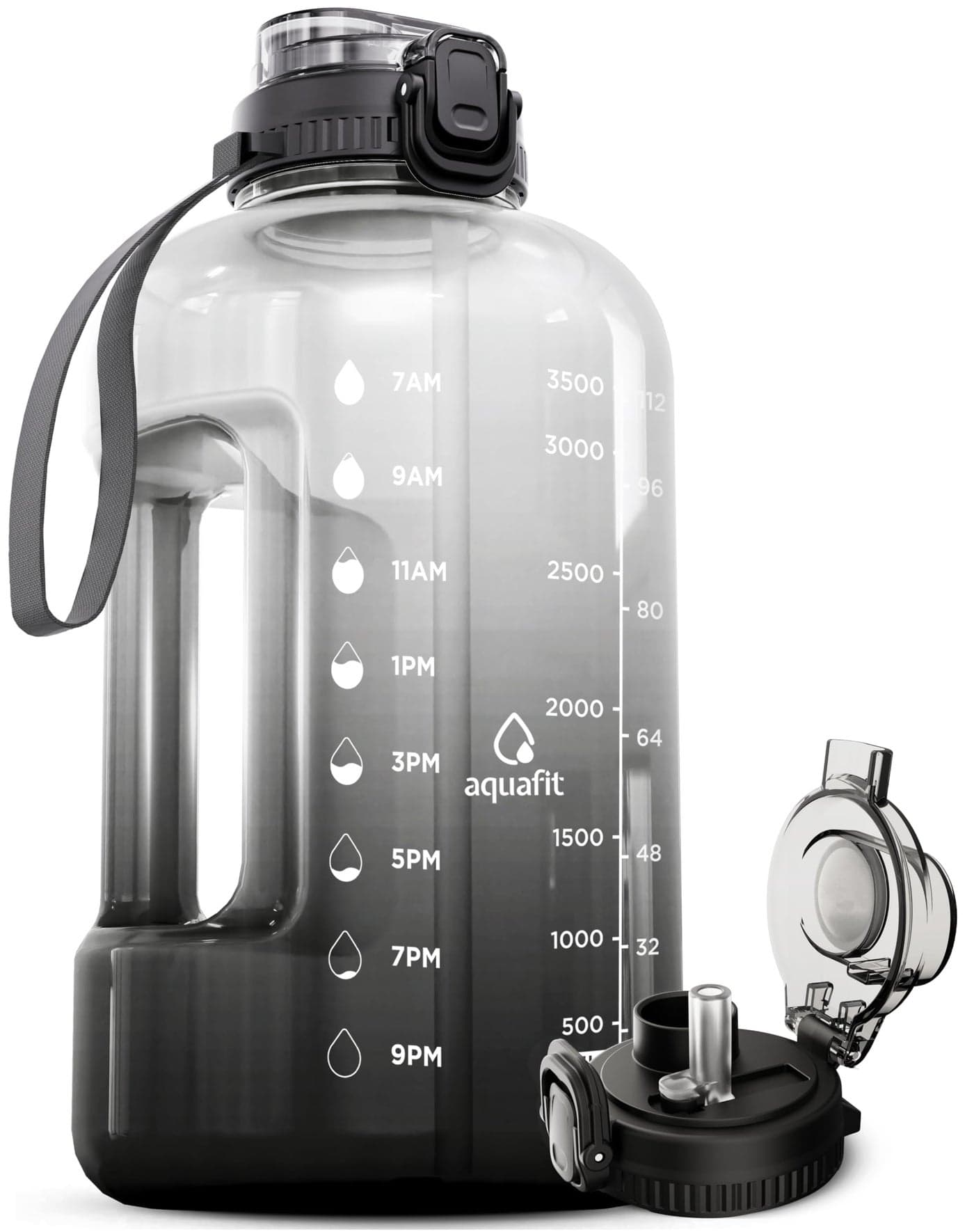 AQUAFIT 128 oz Water Bottle with Time Marker BPA Free 1 Gallon Gym Water Bottle with Handle Ombre 128oz 2in1 Lid