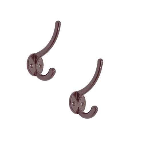 FAPBADRI Multipurpose Hooks, Used to Hang Clothes, Bags, Coats, Curtain Hold Backs, Keys, Brown Colour, Material - Aluminium, Screws and Wallplugs Included, Pack of 2 Pieces