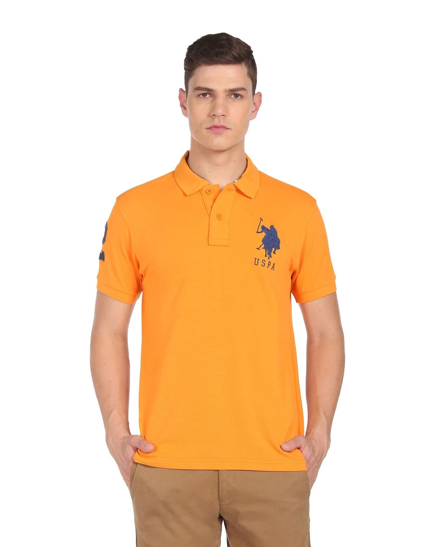 U.S. POLO ASSN. Men Cotton Half Sleeve Regular Fit Polo T Shirt (Ustshc0062_Orange_Xxl),2Xl)