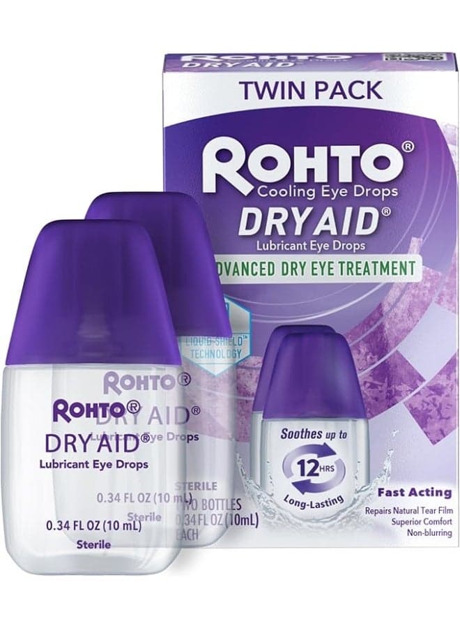 Rohto DryAid Eye Relief Lubricant Eye Drops, Twin Pack, Dry Eye Relief, 0.34 Fl Oz (Pack of 2)