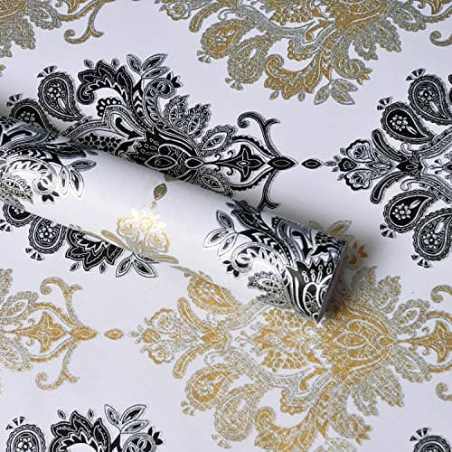 Wollzo Black and Gold Self Adhesive wallpape (45 x 500 cm)