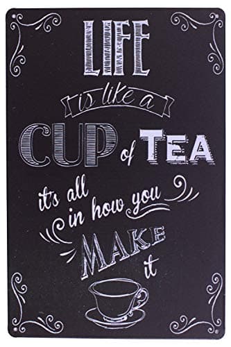 ARTCLUB Enjoy Your Life Metal Plate Sign, LIFE is Like a CUP of TEA Funny Saying Antique Plaque Vintage Poster Kitchen Living Room Wall Decor