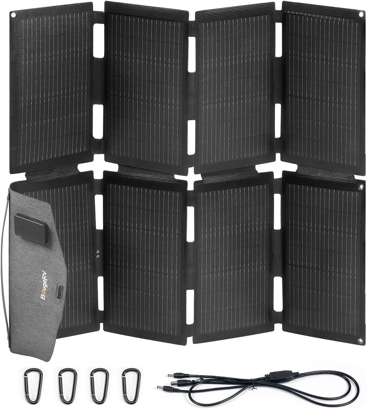 BougeRV 100W Fiberglass Portable Solar Panel, Foldable Solar Cell Solar Charger with USB Outputs for Phones, Compatible with BougeRV 277Wh/173Wh/JuiceGo 240Wh Power Station, for Camping, Hiking