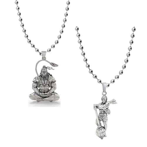 Okos Rhodium Plated Fashion Jewellery Combo of 2 Different Style Meditating and Standing Lord Hanuman Pedants With Chain CO1000479RHD
