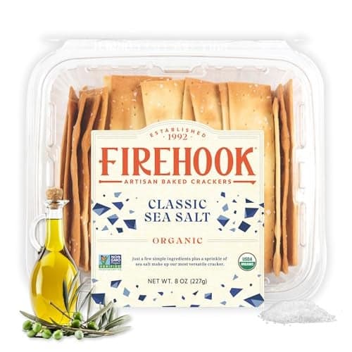 Firehook Sea Salt Crackers Artisan Baked Uniquely Crunchy Baked with Simple Ingredients Organic NonGMO Kosher 8 oz Box