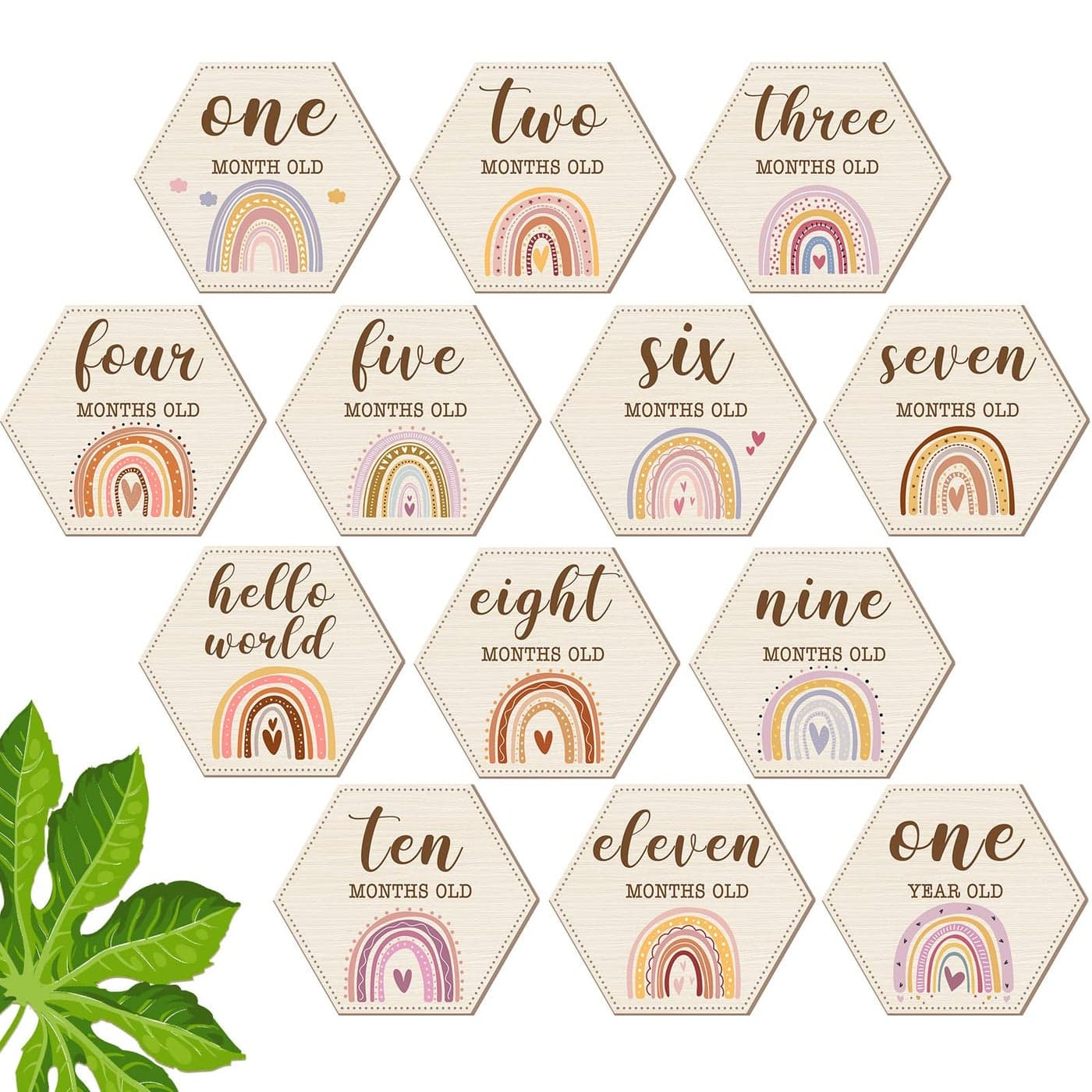 Amyhill 13 Pcs Wooden Baby Monthly Milestone Cards Signs Double Sided Milestone Discs Baby Shower Boho Photo Props Gifts Birth Announcement Signs Pregnancy Journey Growth MarkerRainbow