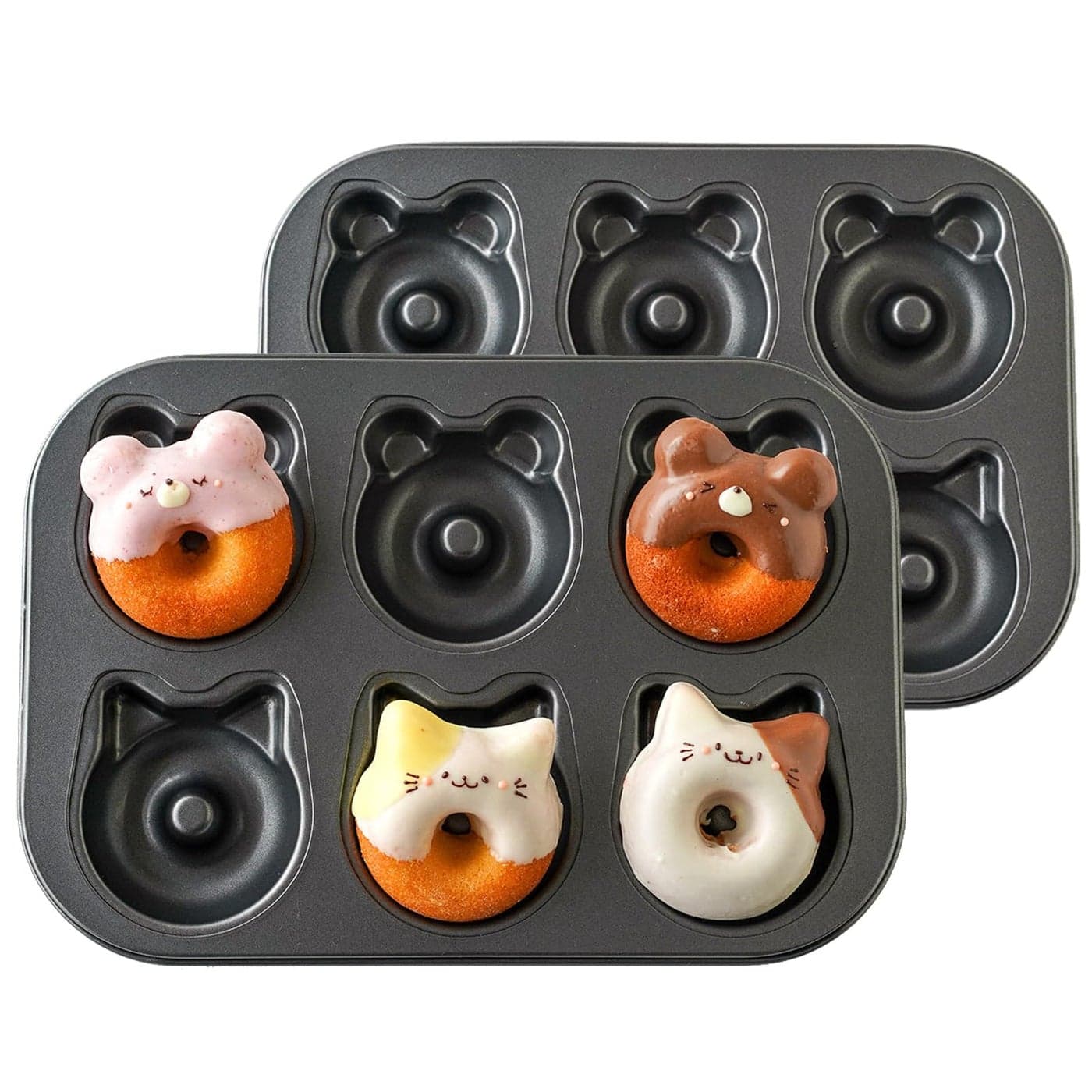 Elesinsoz 2 PCS Donut Pans 2 12 Carbon Steel Cat BearShaped Donut Mold Cake Pan 6 Cup NonStick Doughnut Pan for Home Baking