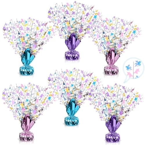 CraftyDream 6 Pcs Table Decorations Rainbow Unicorns Metallic Gleam Foil Spray Centerpieces Unicorn Model Branches Leaf Glitter Plastic Spray Table Centerpieces for Party Birthdays