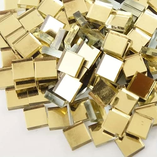 INDIKONB Gold Glass Pieces for Crafts & Lippan Art | Shiny Mirror Materials for Mandala, Jewelry & DIY Art (Square XL)