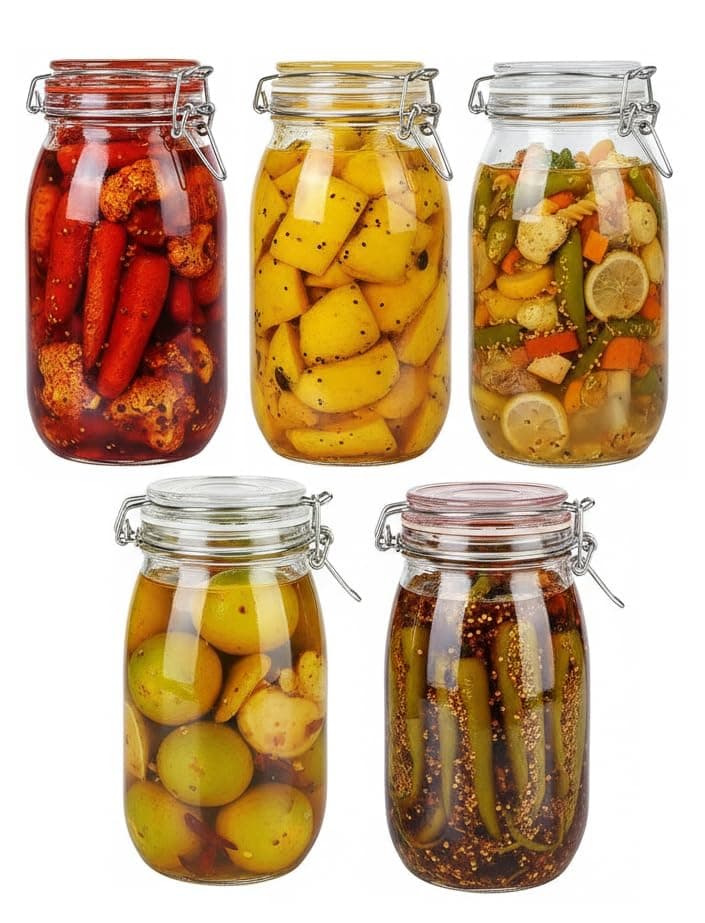 STAR WORK glass Jar with Buckle Lid - 1.5 liters, Pack of 5, Transparent Container