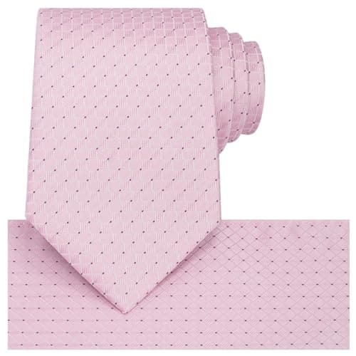 KissTies Pink Tie Purple Dots Wedding Necktie + Pocket Square