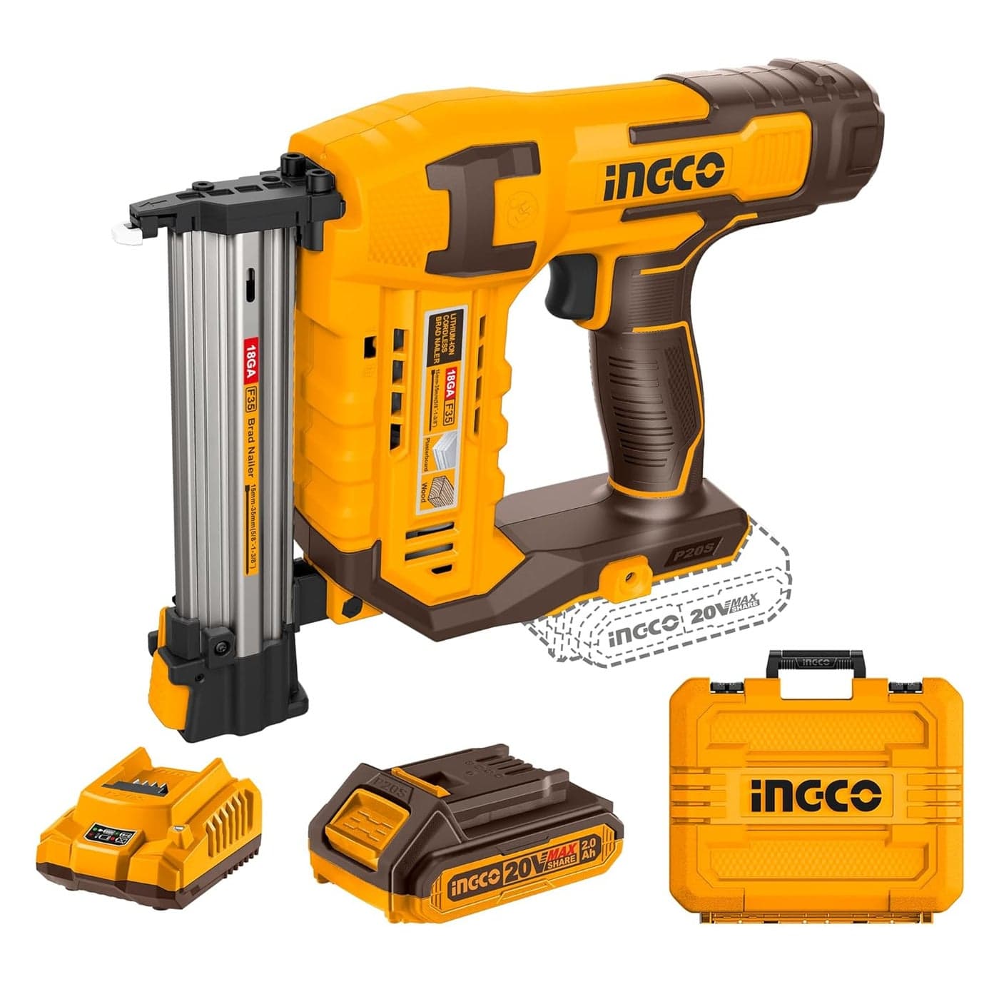 INGCO Cordless Brad Nailer Big Capacity With Battery Charger With 1000 PCS Brad Nails