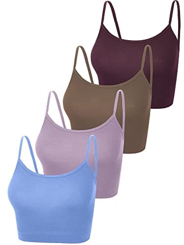 Boao 4 Pack Women's Cropped Tank Tops, Cotton Spaghetti Strap Crop Top Basic Sports Crop Cami Half Camisoles for Teen Girls(S,Pink, Coffee, Serenity, Maroon)