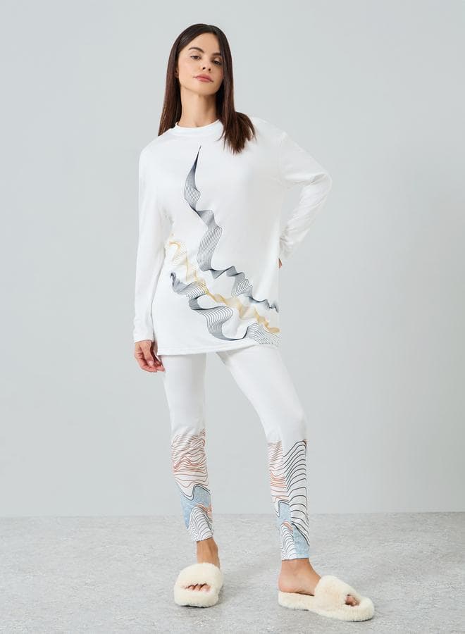 Women Printed Long Sleeve Top and Leggings Set