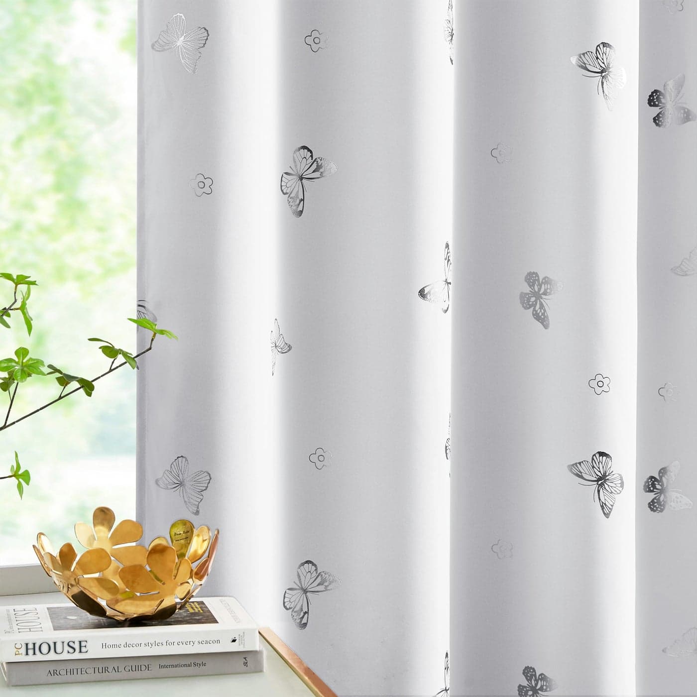 Jubilantex White Silver Butterfly Blackout Curtains 84 Inches Long for Bedroom Kids Bedroom Nursery Floral Print Window Curtains Grommet Top2 Panels