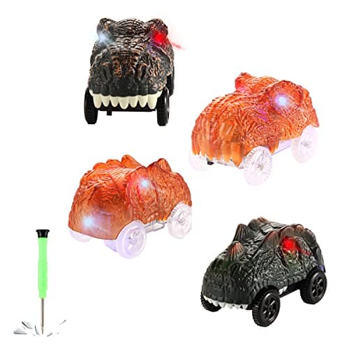 Tracks Cars only Replacement Race Cars for Magic Tracks Glow in The Dark Racing Car Track Accessories with 3 Flashing LED Lights Compatible with Most Tracks for Kids Boys and Girls4pack