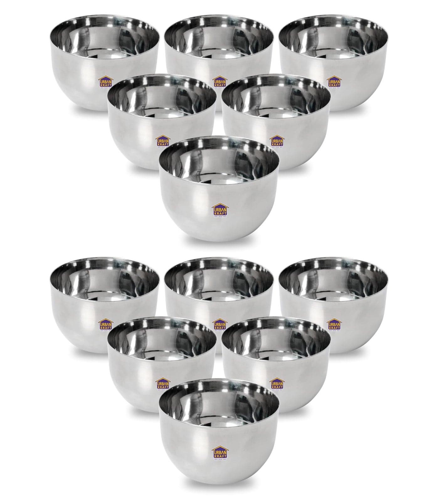 URBAN KRAFT Stainless Steel Bowls Set of 12 | Heavy Guage Apple Vati for Kitchen | Small Batki | Steel Katori Pack of 12 with Mirror Finish - 330 ml