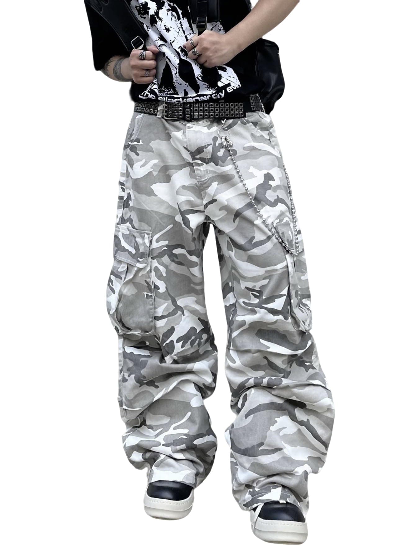 DFGIGT Baggy Denim Cargo Pants for Men with Pockets Mid Weight Wide Leg Hip Hop Skater Jeans Streetwear Casual Jinco Y2k Trousers Relaxed Loose Oversized 2000s Solid CamouflageE20 CamoLarge