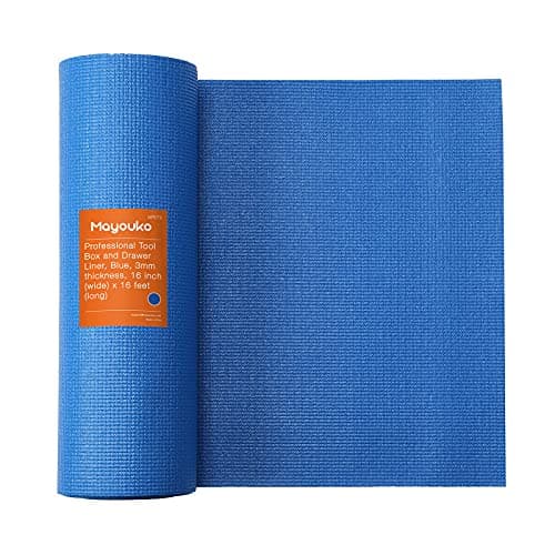 Mayouko Toolbox Drawer Liners 16 Inch W x 16 Feet L x 3MM Thick Professional Cabinet Shelf Liner Easy Cut Draw Liner Mat Perfect for Protecting Your Tools NonSlip Blue