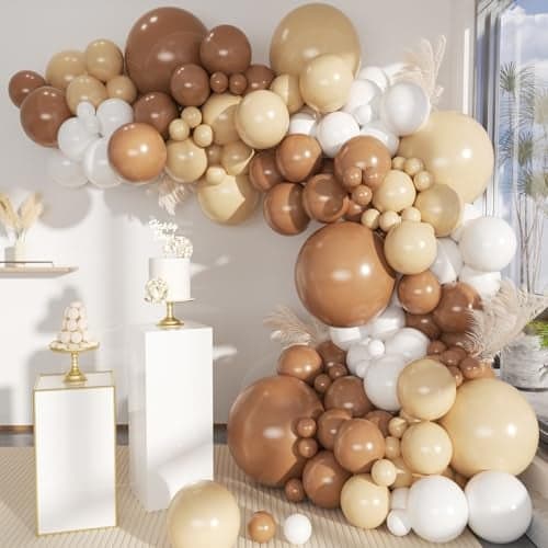 MEBAY Boho Balloons Garland Arch Kit 146 Pcs Brown Nude White Balloons Different Sizes for Girls Baby Shower Garden Tea Party Bachelorette Birthday Wedding Decorations