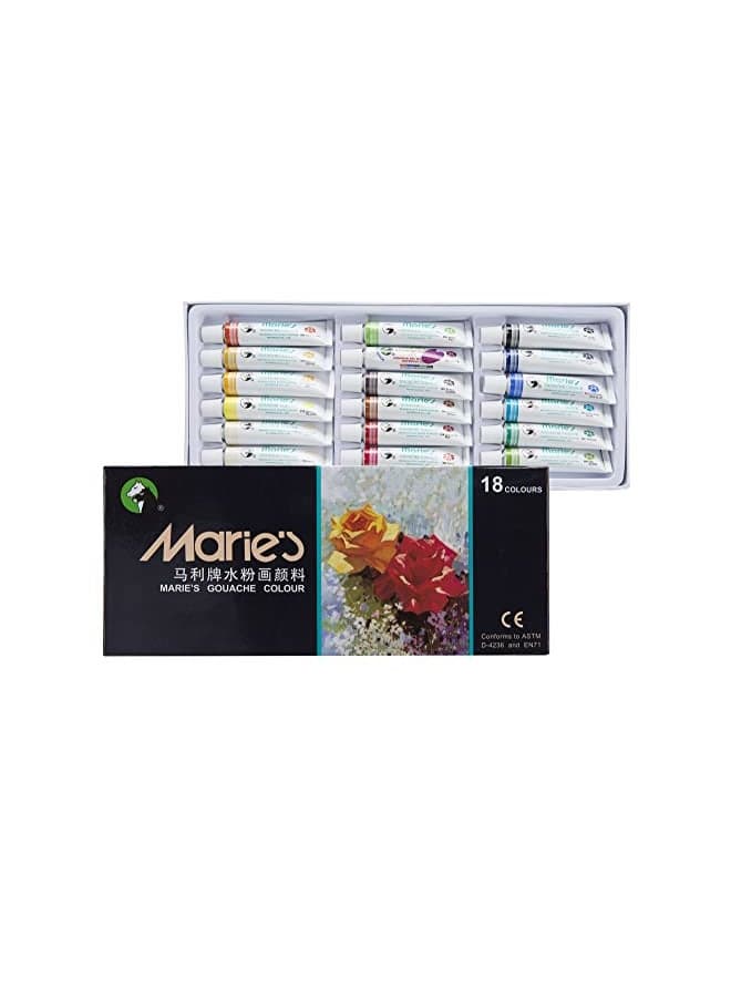 Marie's Artist Gouache Paint Sets - Highly Pigmented Gouache for Painting, Artists, Illustrators & Designers - Set of 18 Assorted Color Tubes (12mL/0.4oz)