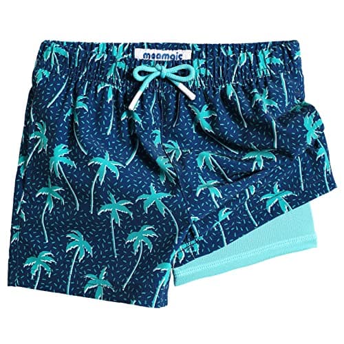 maamgic Boys Swim Trunks with Compression Liner Toddler Stretch Swim Shorts Quick Dry Swimming Trunks Boxer Brief 2 in 1 Beach Shorts Navy Blue Coconut 10/12
