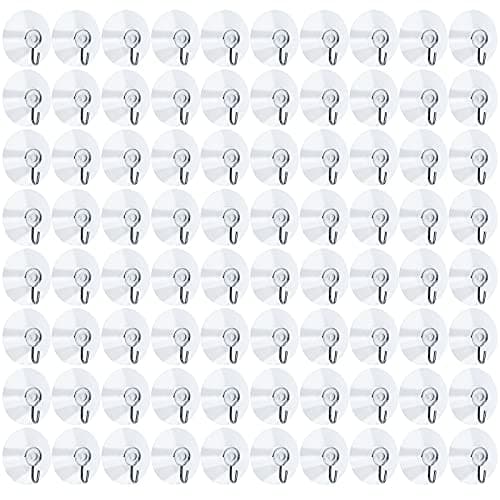 Yesland 80 Pcs Suction Cup Wall Hooks Hangers - Plastic Reusable Clear Sucker Pads and Utility Hooks - Practical Hanging Supplies for Wall Door Glass Window in Kitchen, Bathroom (45 mm)
