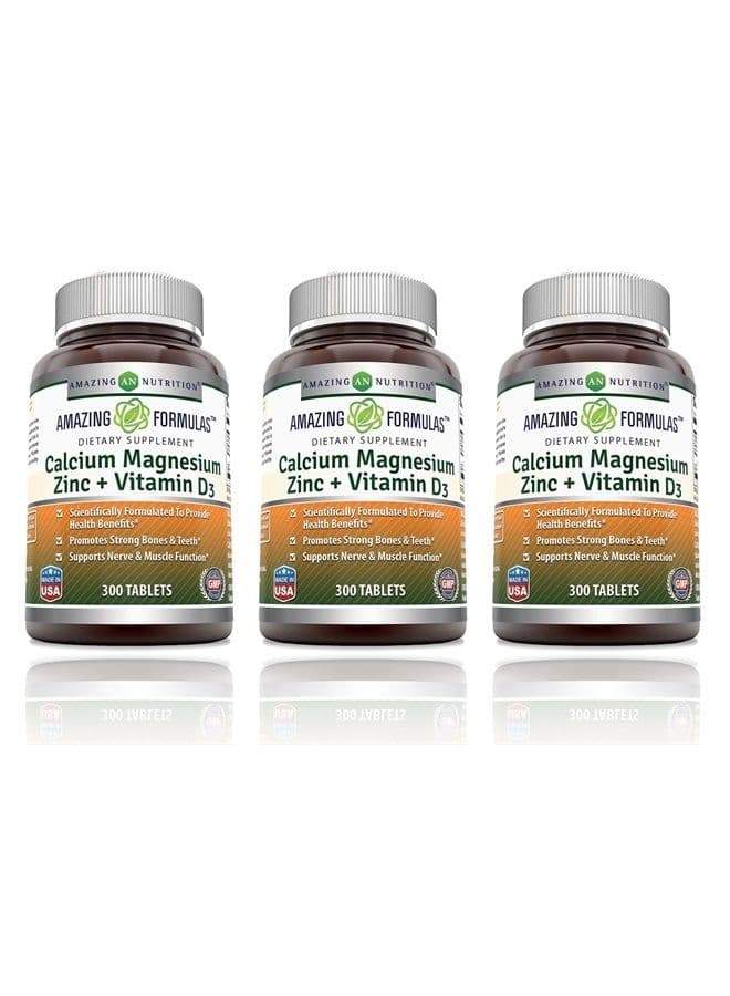 Amazing Formulas Calcium Magnesium Zinc D3 Dietary Supplement Per Serving of 3 Pills (300 Tablets (Pack of 3))