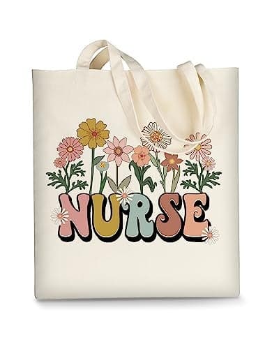 AUSVKAI Canvas Tote Bag Aesthetic Cute For Women Flower Nurse College Grocery Bag Cotton Beach Totes Gift