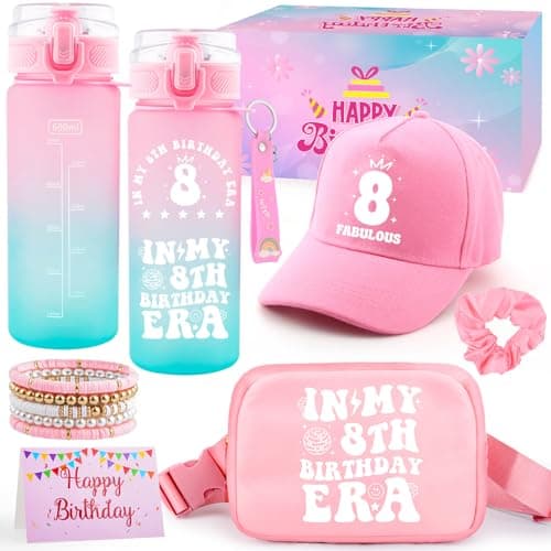 8th Birthday Gifts for Girls, 8 Year Old Girl Birthday Gifts, Gifts for 8 Year Old Girls Trendy 2026 Water Bottle, Cap, Bag, 8th Birthday Decorations for Daughter Niece, Things for 8 Years Old Kids