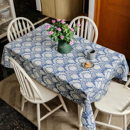 THE YARD HOUSE Wipeable & Anti-Slip Hand Block Printed Cotton Table Cover - Stormy Skies (Rectangle 6 Seater - 150cm X 225cm cover) - Protects Against Spills & Scratches | Family Dining, Party,Gifting