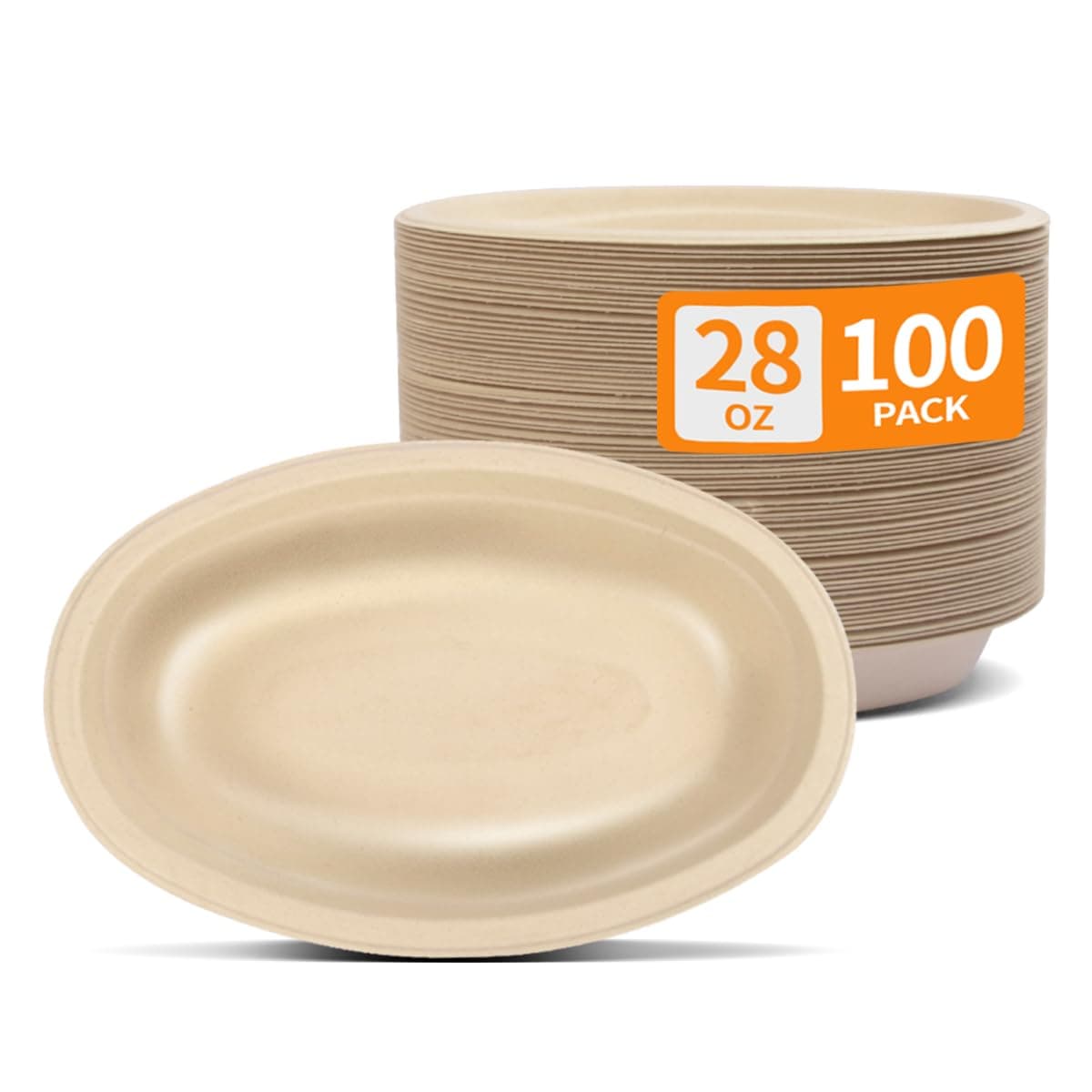 Celel 100 Pack 28 oz Oval Paper Bowls Microwavable Disposable Oval Bowls Serving Nacho Burrito Salad Baked Potato Chips and Cheese