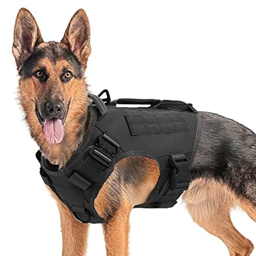 Tactical Dog Backpack Harness for Large Breed Original Design Metal Buckle Vest with Side Bags Pouches for Service Working Training Black Vest only L