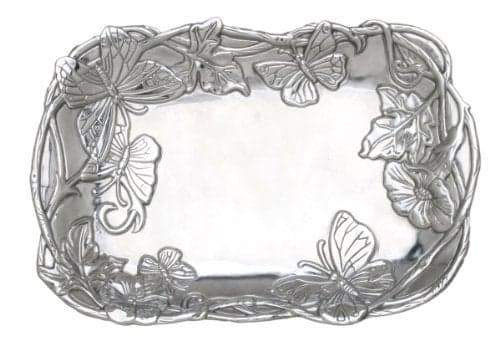 Arthur Court Designs Aluminum Butterfly Flower Food Service Tray, Desktop Storage Organizer, Catchall, Valet, Nightstand or Dresser 9.5 inch Long