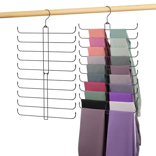 OMHOMETY Legging Hanger,Metal Hanging Legging Hangers for Closet Organizer Holds 20 Women's XS-XL & Girls' Leggings,360° Rotating Foldable Yoga Pants Hangers Space Saving, Black
