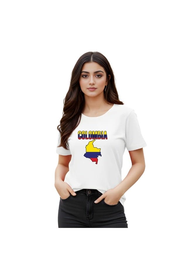 Colombia Adult Womens Tshirt - Round Neck Short Sleeve Cotton T-Shirt - Celebrate Colombia in Style - Soft and Comfortable Women's Colombia Tshirt
