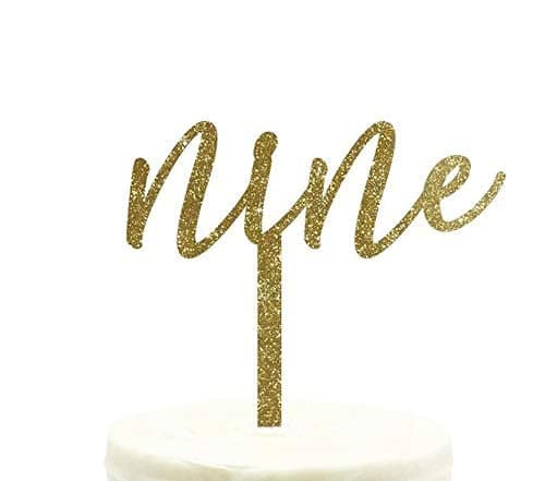 Festiko®Birthday and Anniversary Cake Toppers, Gold Glitter, Nine, 1-Pack