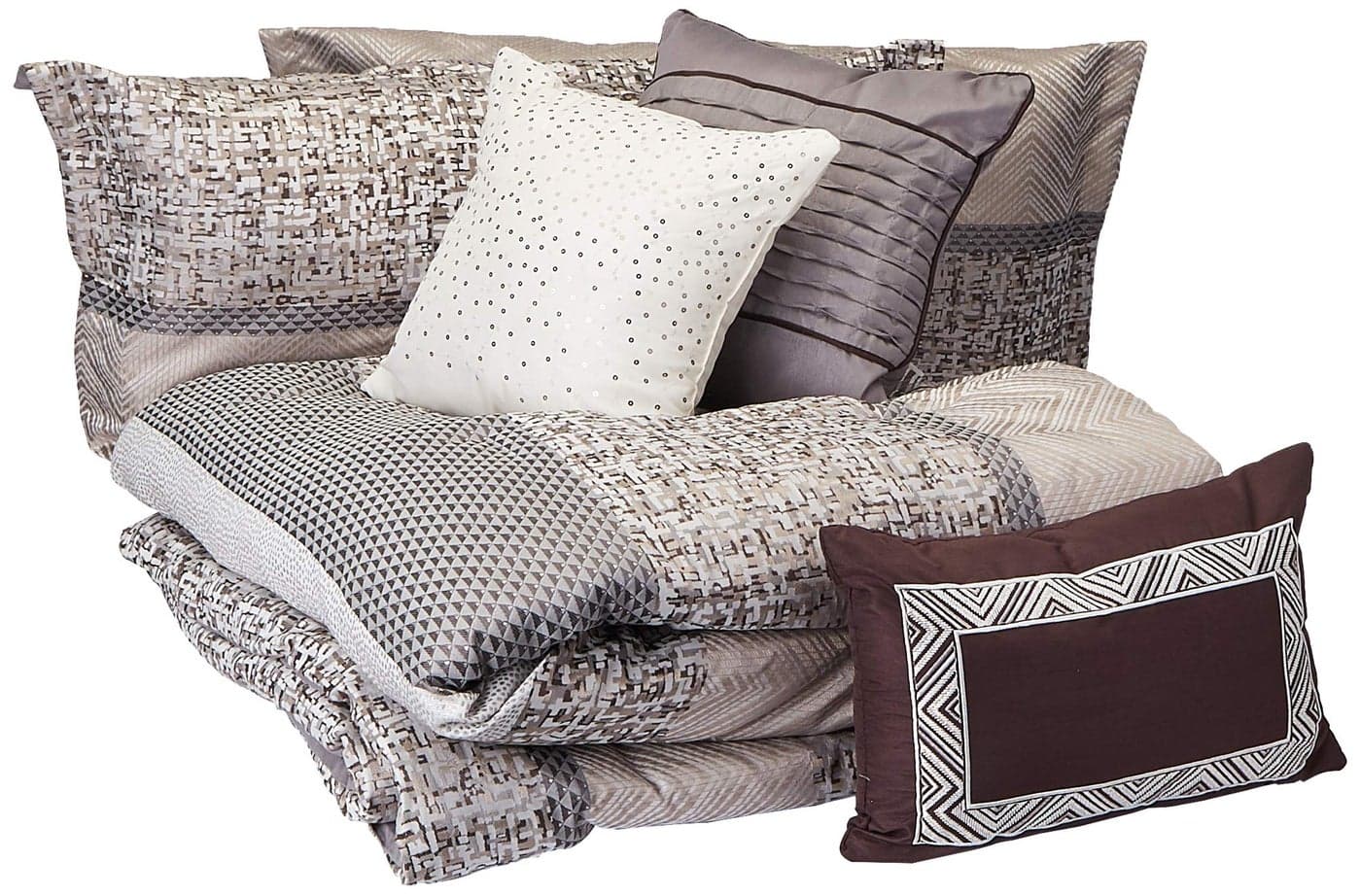 Madison Park Luxury Comforter SetTraditional Jacquard Design All Season Down Alternative Bedding Matching Bedskirt Decorative Pillows King104x92 Rhapsody Striped GreyTaupe 7 Piece