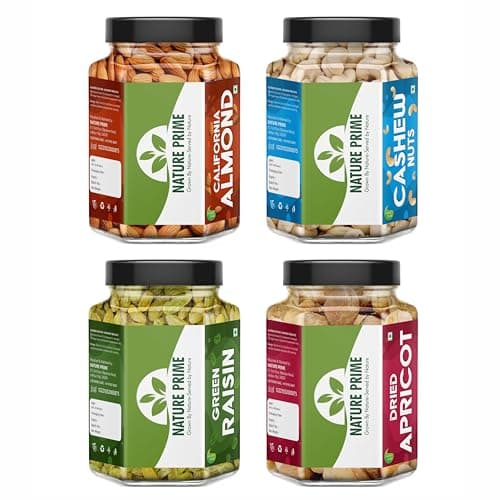 Nature Prime Fresh and Healthy Dry Fruits Combo Pack of Almond, Cashew, Raisin, Apricot (200g * 4) 800G JAR PACK