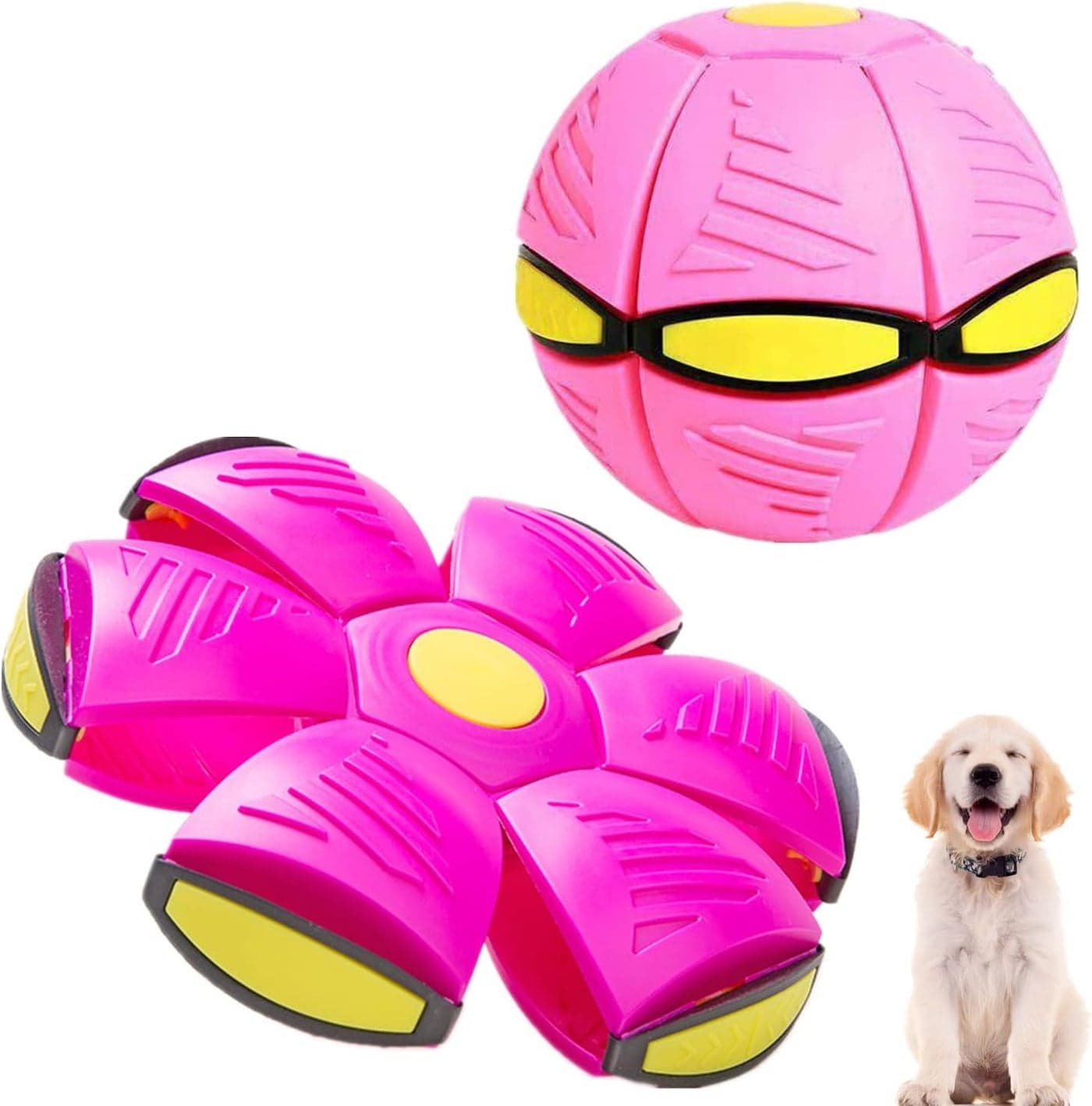 New 2023 LED Light-Up Flying Saucer Dog Toy for Large Dogs - Interactive Pet Toy with Magic Illumination - Flying Saucer Ball for Dogs - Best Gift for Active Pets - (Pink)