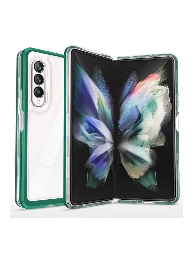 Samsung Galaxy Z Fold 4 Case Clear Hybrid Shockproof Soft TPU Cover with Anti-Drop Hard PC Bumper Green