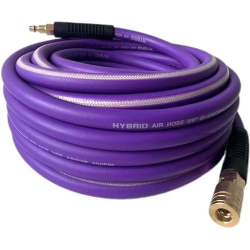Air Hose 38 in x 25 ft Heavy Duty Lightweight Kink Resistant Hybrid Air Compressor Hose with 14 in Solid Brass Male Fittings Bend Restrictors 400 PSI25FT Purple White