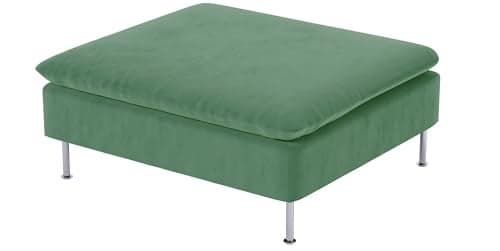 Durable Velvet Fabric Sofa Cover Compatible with IKEA SODERHAMN Footstool Slipcover. Sofa Not Included (Velvet Light Green, Ottoman)