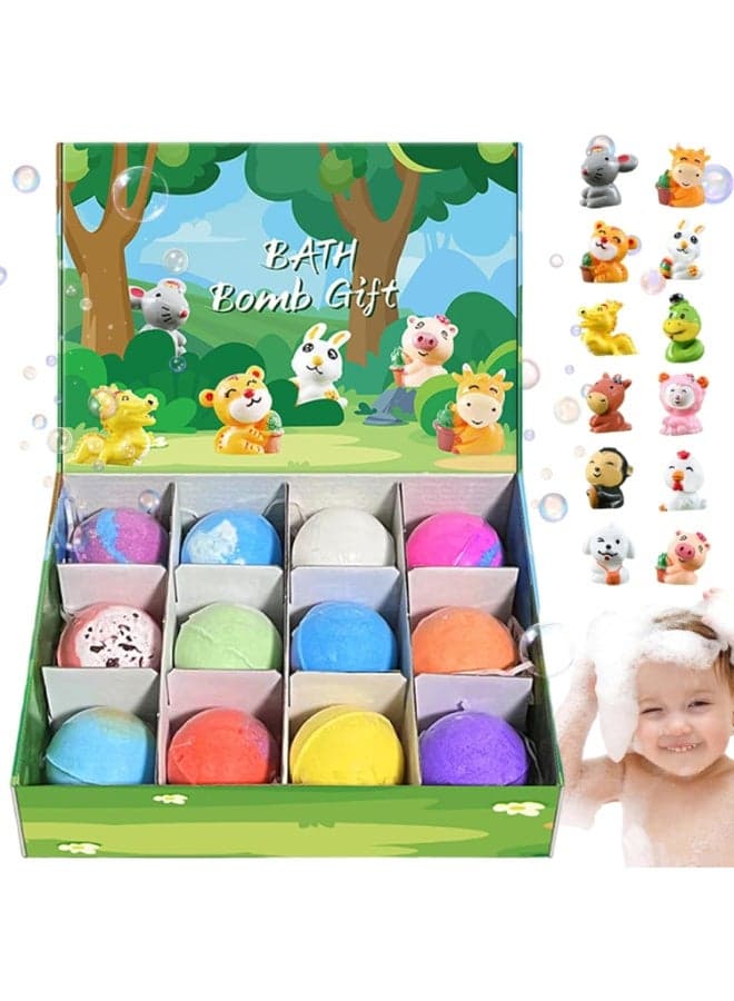 Kids Bath Bombs, 12Pcs/Set Bath Bombs with Toys Inside, 2 Inch Children Ball with Cute Animal Toys, Colorful Bubble Bathroom Supplies, Green