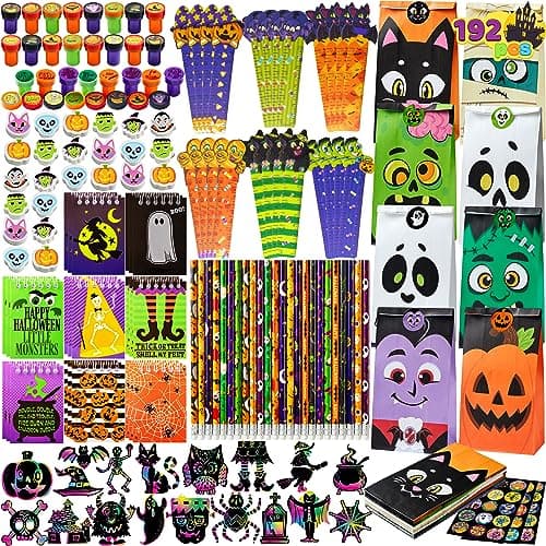 JOYIN 192PCS Halloween Stationery Set Trick or Treat Gifts for Kids 24 Pack Halloween Themed Stationery Set for Party Favors Carnival Game Prizes Classroom School Party Supplies Goodie Bag Fillers