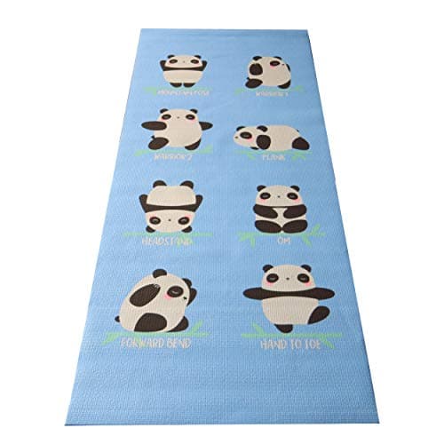 Bean Products 60”x24” Non Slip Yoga Mat for Exercise - 3mm Thick Comfortable Workout Floor Mat for Kids - Eco Friendly Foldable Yoga Mat for Yoga, Pilates, Gym and Stretching, Blue Panda