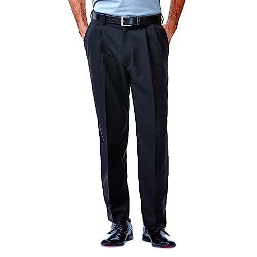 Haggar mens Cool 18 Hidden Expandable Waist Pleat Front Pant- Regular and Big & Tall Sizes dress pants, Black, 42W x 30L US