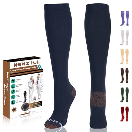 NEWZILL Copper Compression Dress Socks (15-20mmHg) for Men & Women, Cotton Rich Odor Control Best Stockings for Business Casual Running Medical Athletic Edema Diabetic Relief (Dark Blue, L/XL)