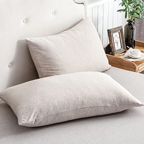 PURE ERA Jersey Knit Pillowcases 100% T-Shirt Cotton Super Soft Comfy Breathable, Set of 2, Standard 20" x 26", Heathered Beige